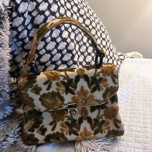 Vintage Meyer's Velvet Handbag. Brown, Carmel colored floral design.